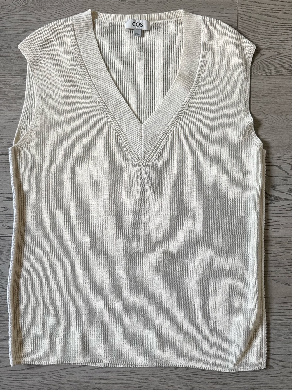 COS Cream Textured V-Neck Knit Vest